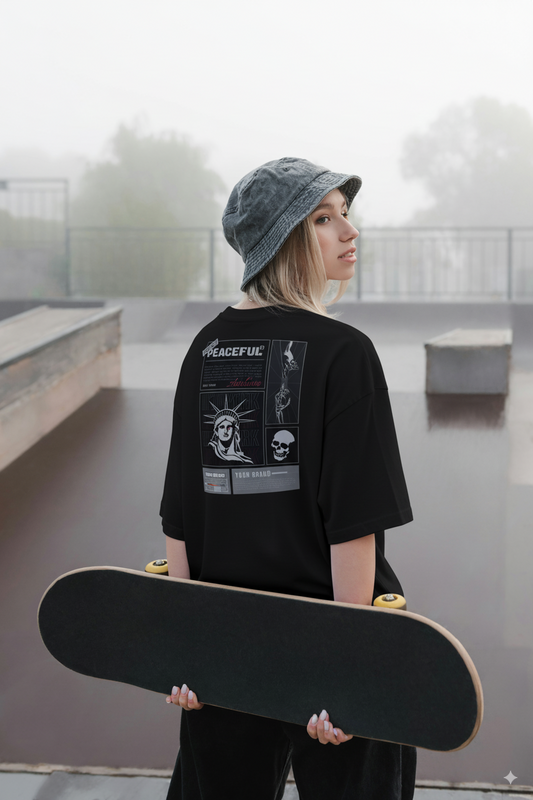 Oversized heavyweight t-shirt Lady Liberty (black and white)