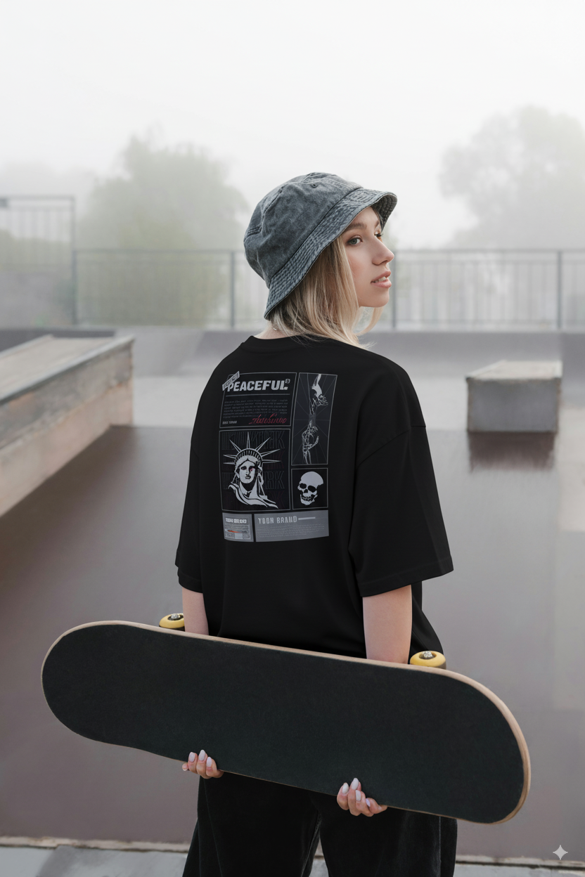 Oversized heavyweight t-shirt Lady Liberty (black and white)