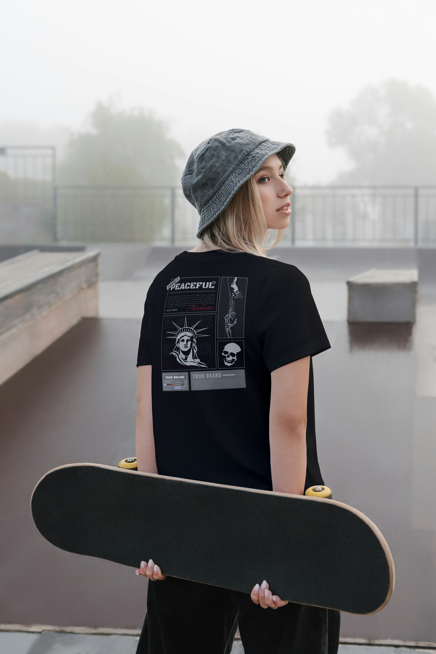 Oversized heavyweight t-shirt Lady Liberty (black and white)